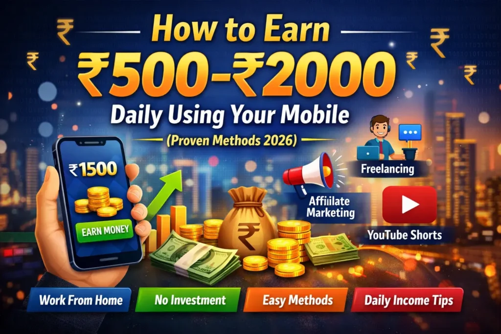 How to earn ₹500 to ₹2000 daily using mobile phone with freelancing, blogging and affiliate marketing methods in India