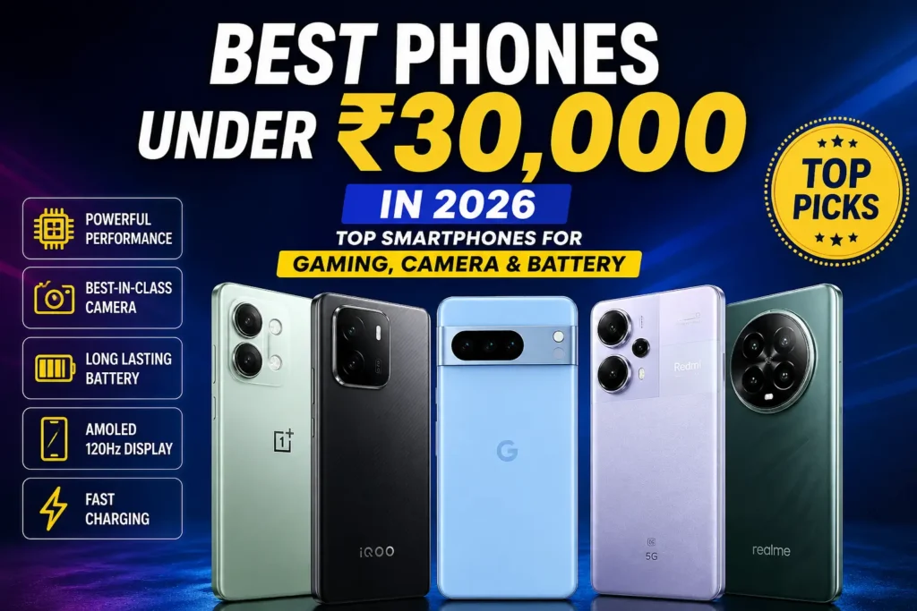 Best phones under ₹30000 in India 2026 with top smartphones for gaming camera and battery performance