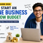 A beginner guide showing how to start an online business with a low budget in 2026 using smart strategies and online earning methods