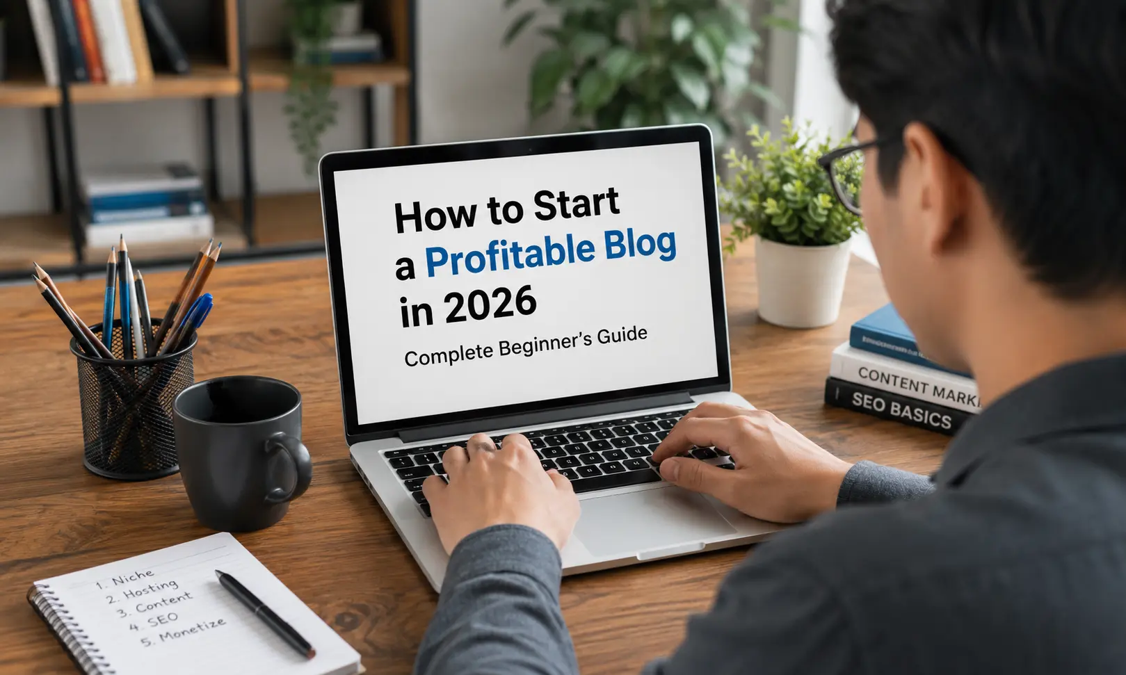 Step-by-step guide on how to start a profitable blog in 2026 with blogging tips, SEO, traffic, and monetization strategies