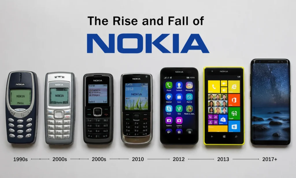 Classic Nokia mobile phones showing the rise and fall of Nokia in the smartphone industry