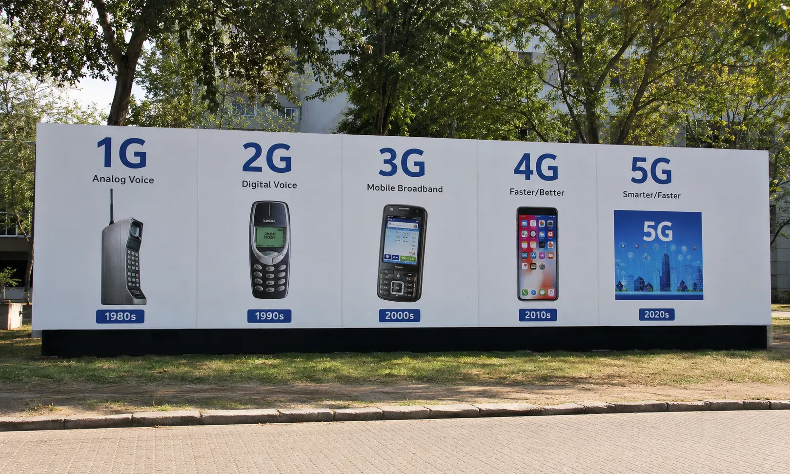 Evolution of mobile networks from 1G analog phones to modern 5G wireless technology