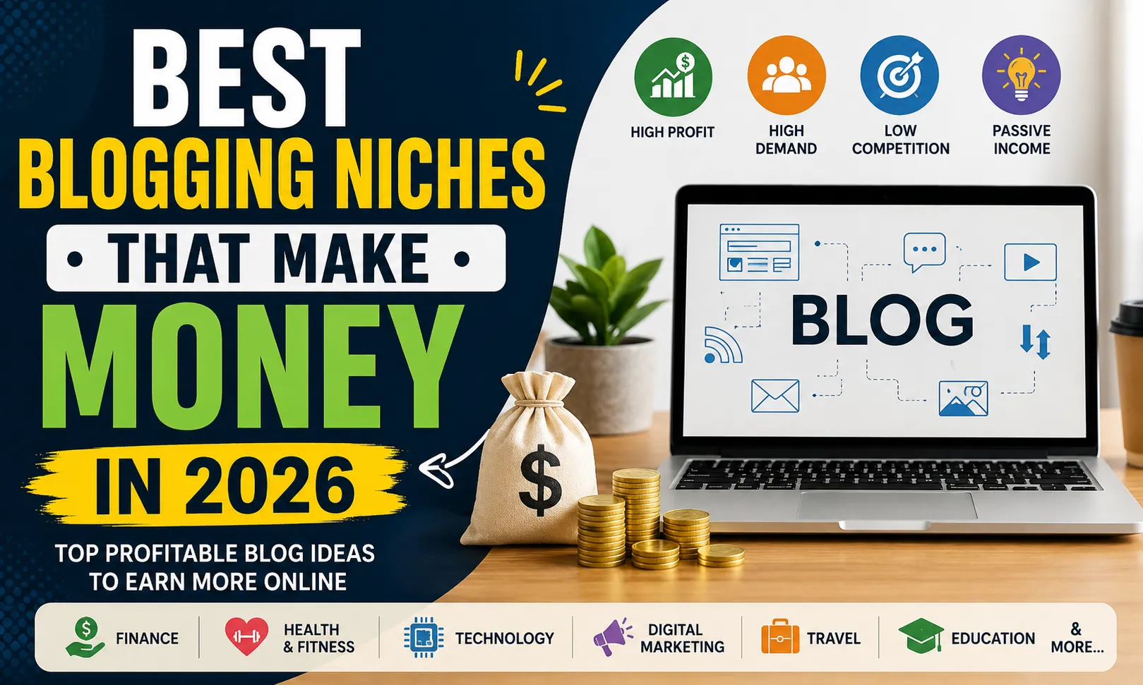 Best Blogging Niches That Make Money in 2026 with profitable blog ideas and online income categories