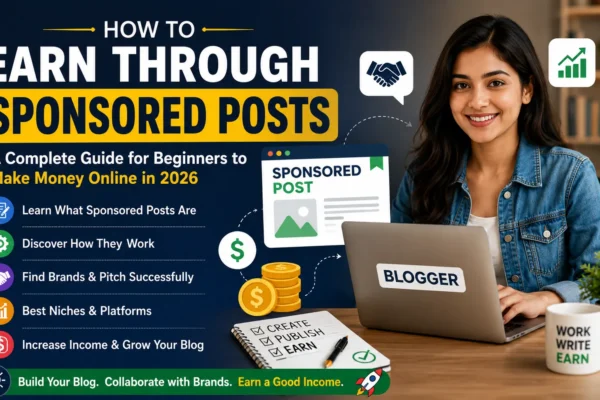 A blogger earning money online through sponsored posts and brand collaborations in 2026