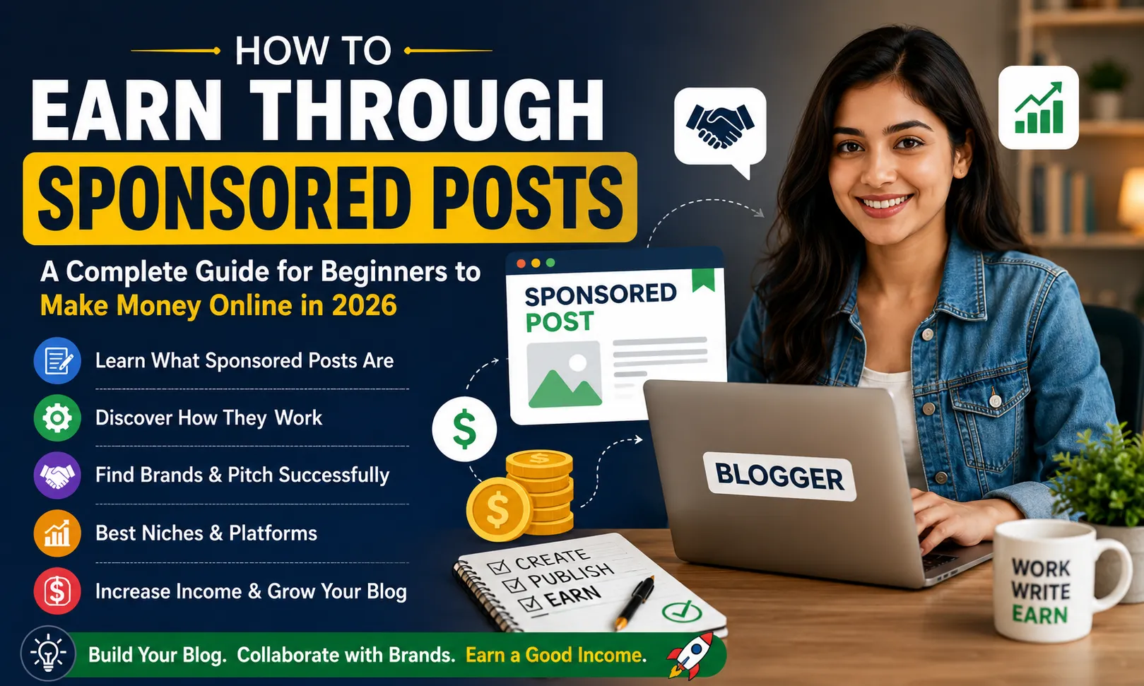 A blogger earning money online through sponsored posts and brand collaborations in 2026