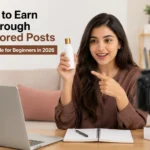 A blogger earning money online through sponsored posts and brand collaborations in 2026