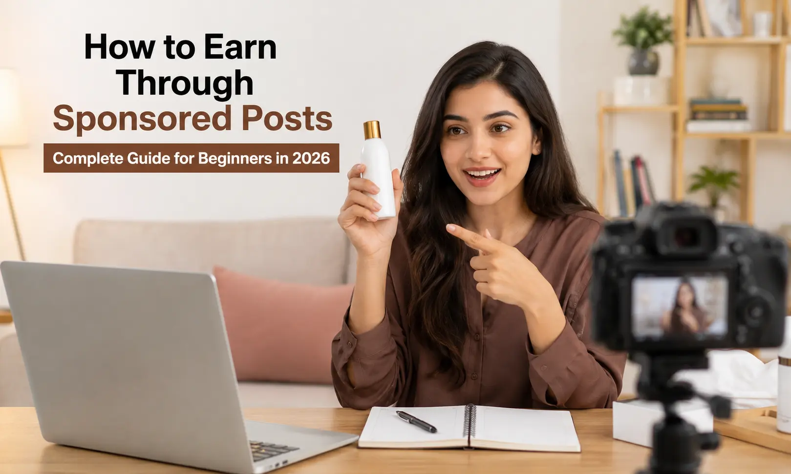 A blogger earning money online through sponsored posts and brand collaborations in 2026