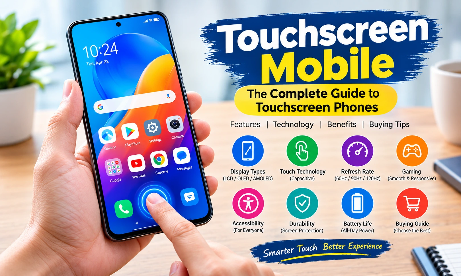 Touchscreen mobile phone with modern smartphone display